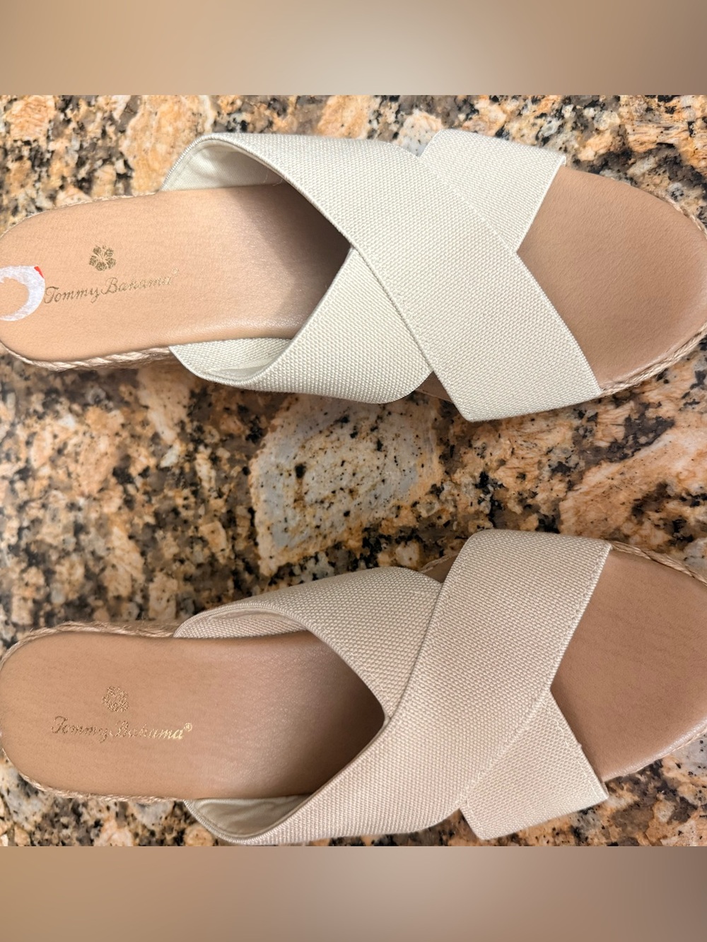 Tommy Bahama Suzette Tan Espadrille Wedge Sandals 10 Elastic Straps Beachy